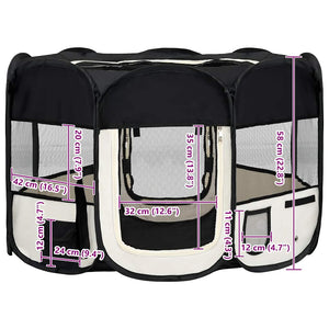 Faltbarer Welpenlaufstall mit Tragetasche Schwarz 110x110x58 cm
