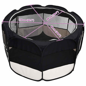 Faltbarer Welpenlaufstall mit Tragetasche Schwarz 110x110x58 cm