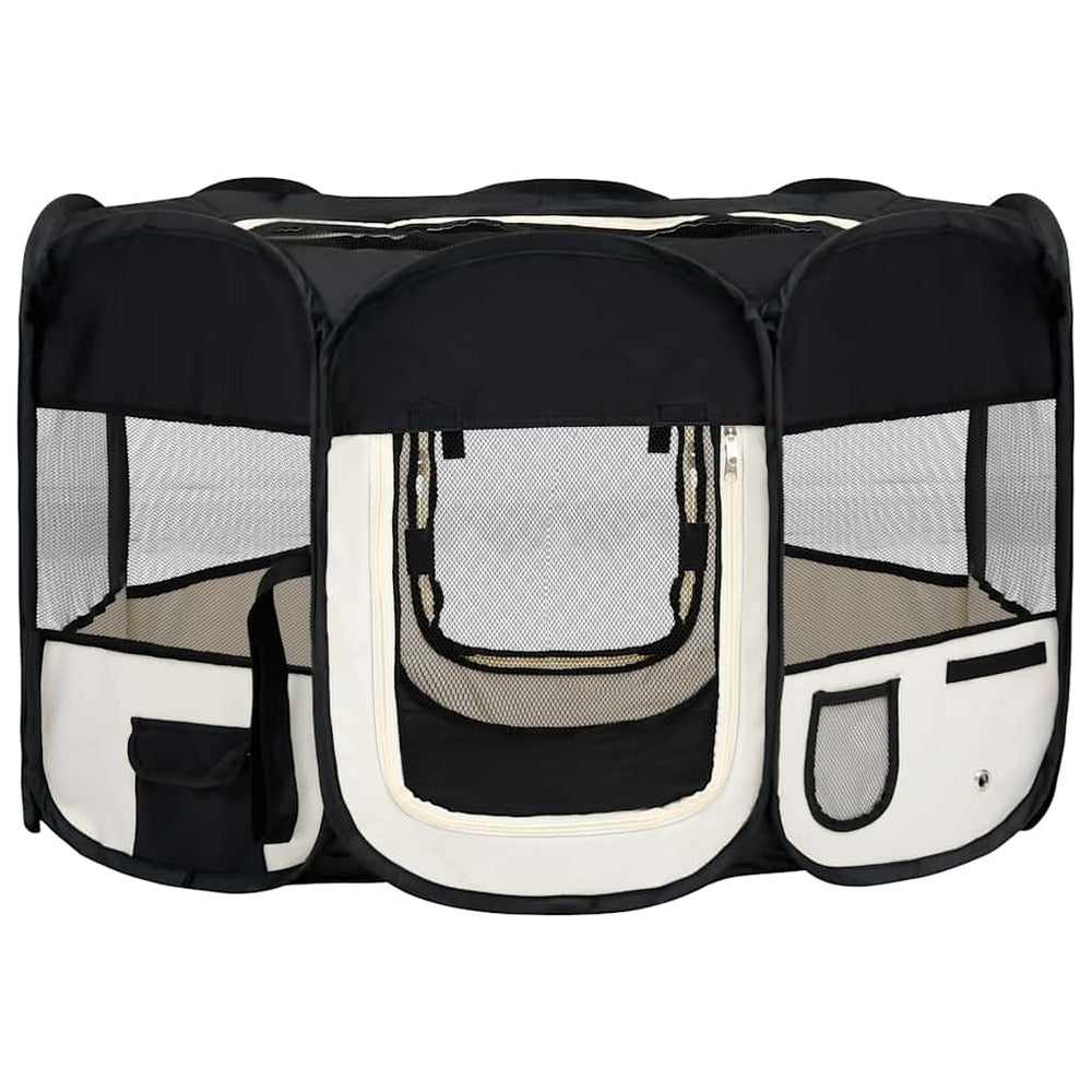 Faltbarer Welpenlaufstall mit Tragetasche Schwarz 125x125x61 cm