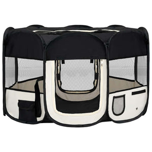 Faltbarer Welpenlaufstall mit Tragetasche Schwarz 125x125x61 cm