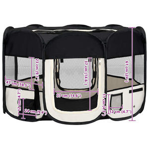 Faltbarer Welpenlaufstall mit Tragetasche Schwarz 125x125x61 cm