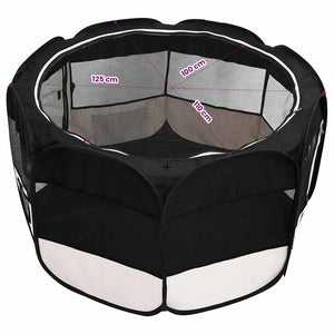 Faltbarer Welpenlaufstall mit Tragetasche Schwarz 125x125x61 cm