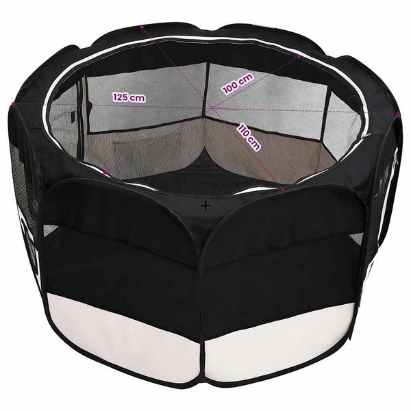 Faltbarer Welpenlaufstall mit Tragetasche Schwarz 125x125x61 cm