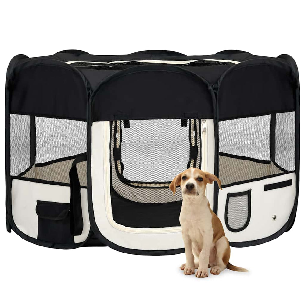 Faltbarer Welpenlaufstall mit Tragetasche Schwarz 125x125x61 cm