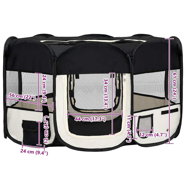 Faltbarer Welpenlaufstall mit Tragetasche Schwarz 145x145x61 cm