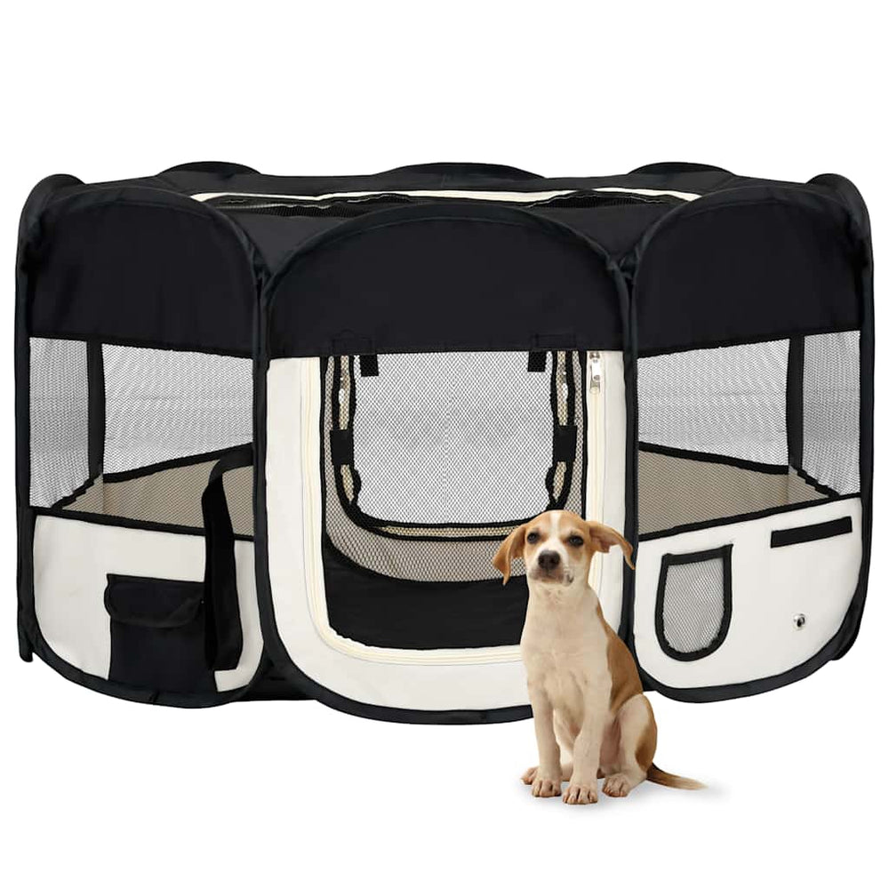 Faltbarer Welpenlaufstall mit Tragetasche Schwarz 145x145x61 cm