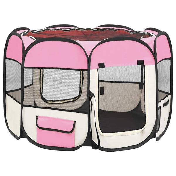 vidaXL Parc pour chiots pliable avec sac de transport Rose 90x90x58 cm