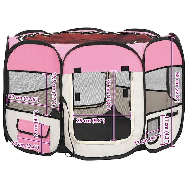 vidaXL Parc pour chiots pliable avec sac de transport Rose 90x90x58 cm
