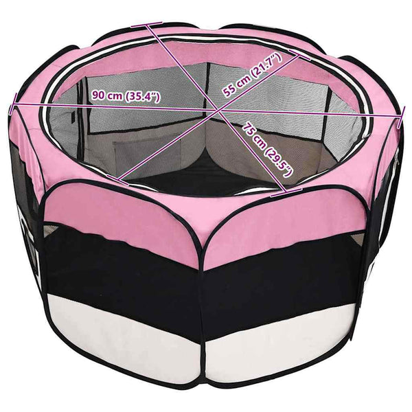 vidaXL Parc pour chiots pliable avec sac de transport Rose 90x90x58 cm