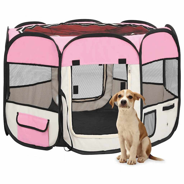 vidaXL Parc pour chiots pliable avec sac de transport Rose 90x90x58 cm