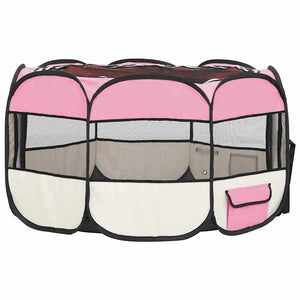 Faltbarer Welpenlaufstall mit Tragetasche Rosa 110x110x58 cm