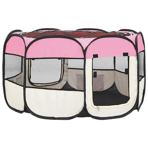 Faltbarer Welpenlaufstall mit Tragetasche Rosa 110x110x58 cm