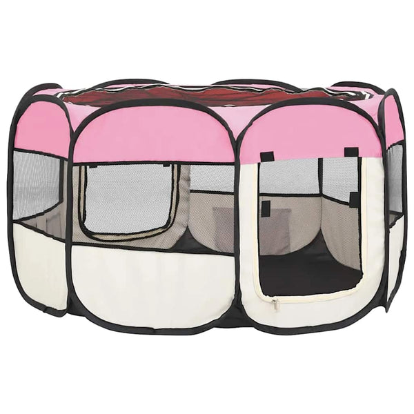 Faltbarer Welpenlaufstall mit Tragetasche Rosa 110x110x58 cm