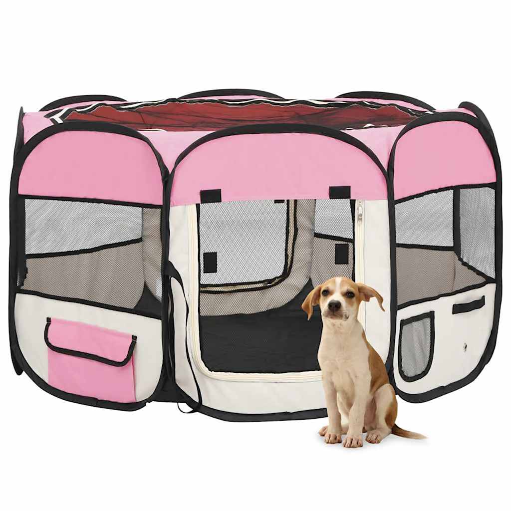 Faltbarer Welpenlaufstall mit Tragetasche Rosa 110x110x58 cm