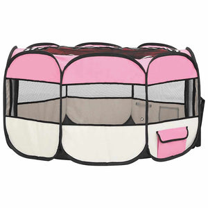 Faltbarer Welpenlaufstall mit Tragetasche Rosa 125x125x61 cm