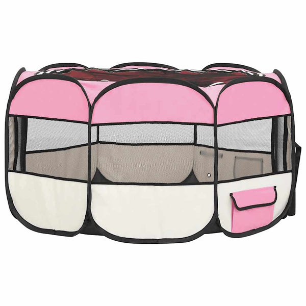 Faltbarer Welpenlaufstall mit Tragetasche Rosa 125x125x61 cm