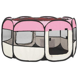 Faltbarer Welpenlaufstall mit Tragetasche Rosa 125x125x61 cm