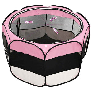 Faltbarer Welpenlaufstall mit Tragetasche Rosa 125x125x61 cm