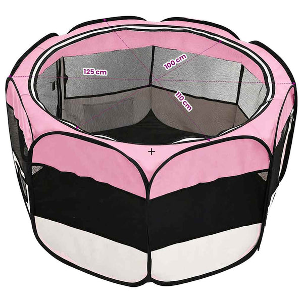 Faltbarer Welpenlaufstall mit Tragetasche Rosa 125x125x61 cm