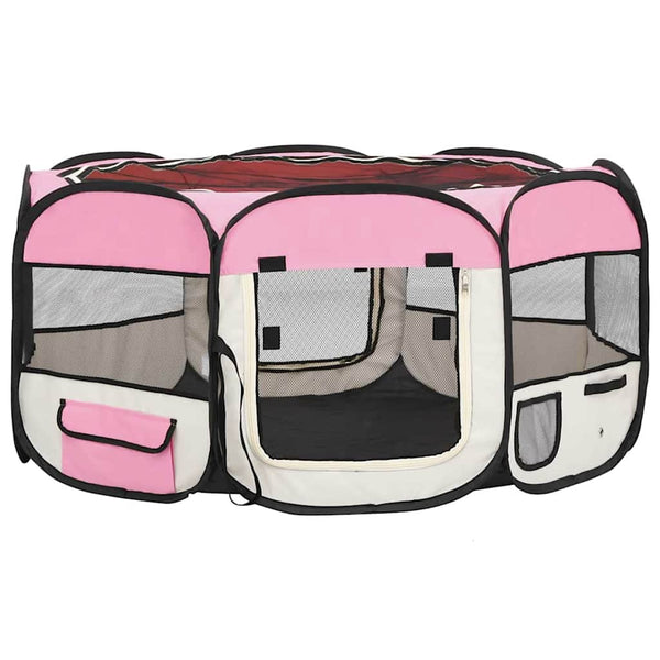 Faltbarer Welpenlaufstall mit Tragetasche Rosa 145x145x61 cm
