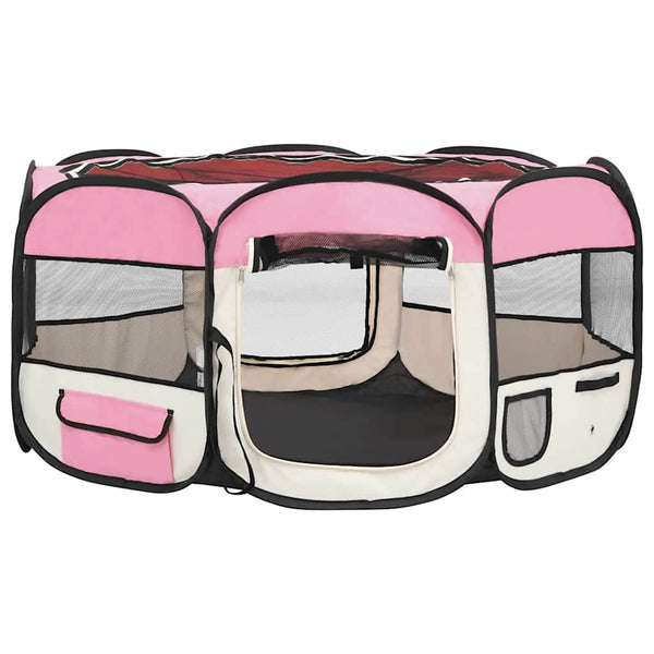 Faltbarer Welpenlaufstall mit Tragetasche Rosa 145x145x61 cm