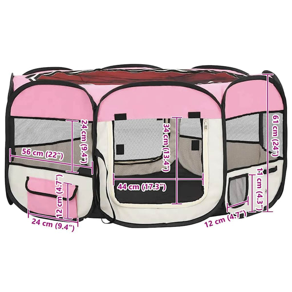 Faltbarer Welpenlaufstall mit Tragetasche Rosa 145x145x61 cm