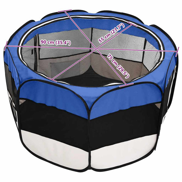 Faltbarer Welpenlaufstall mit Tragetasche Blau 90x90x58 cm