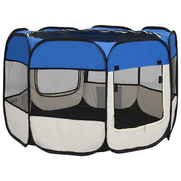 Faltbarer Welpenlaufstall mit Tragetasche Blau 90x90x58 cm