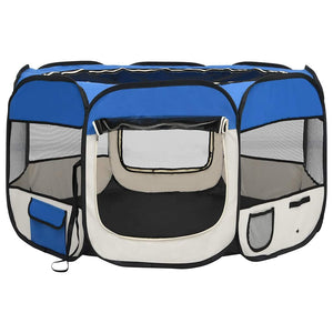 Faltbarer Welpenlaufstall mit Tragetasche Blau 110x110x58 cm