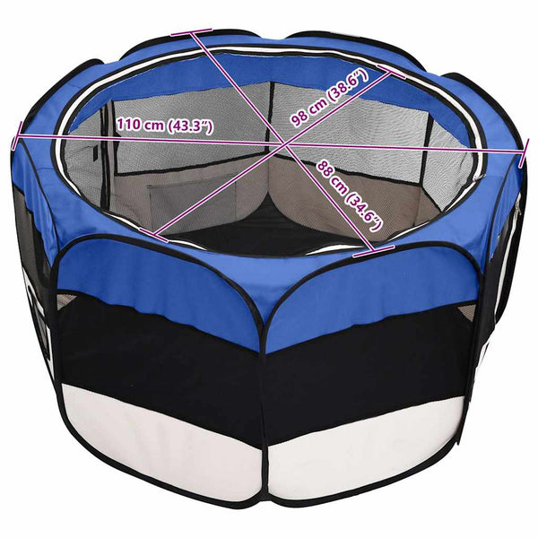 Faltbarer Welpenlaufstall mit Tragetasche Blau 110x110x58 cm