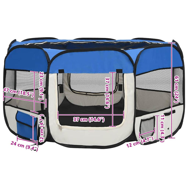 Faltbarer Welpenlaufstall mit Tragetasche Blau 125x125x61 cm