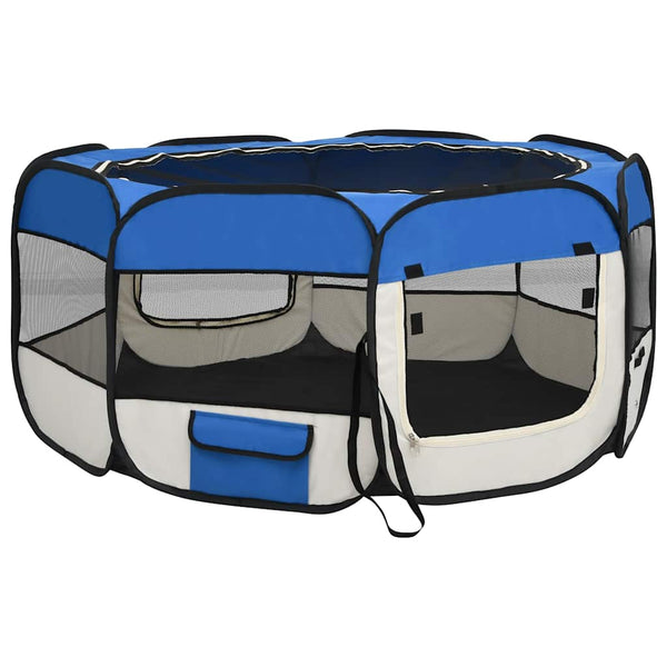 Faltbarer Welpenlaufstall mit Tragetasche Blau 145x145x61 cm