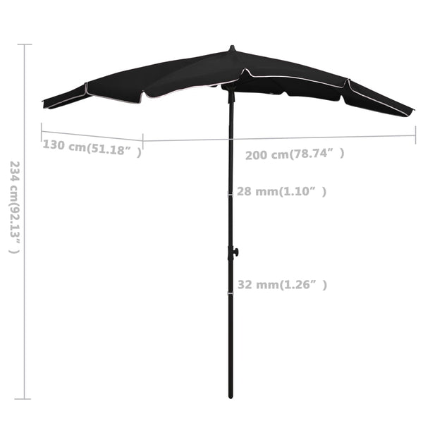 Sonnenschirm mit Mast 200x130 cm Schwarz