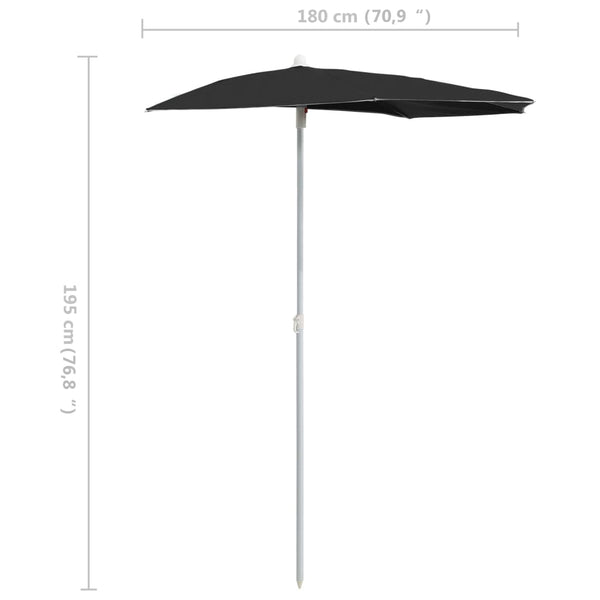 Halb-Sonnenschirm mit Mast 180x90 cm Schwarz
