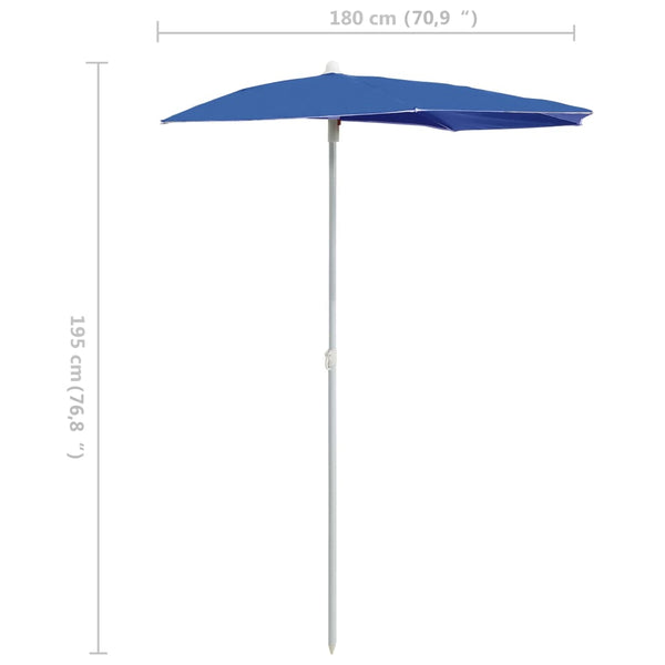 Halb-Sonnenschirm mit Mast 180x90 cm Azurblau
