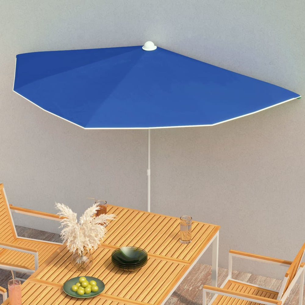 Halb-Sonnenschirm mit Mast 180x90 cm Azurblau