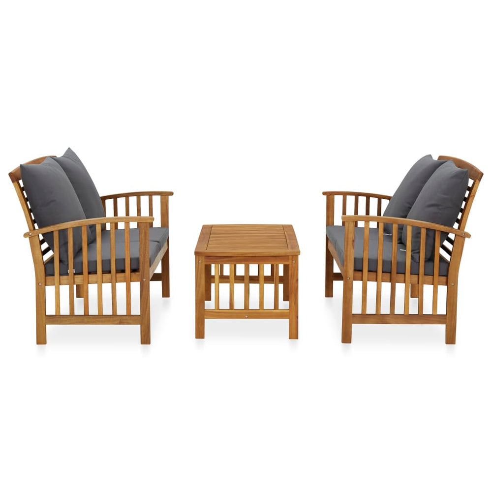 vidaXL Salon de jardin 3 pcs avec coussins Bois d'acacia massif