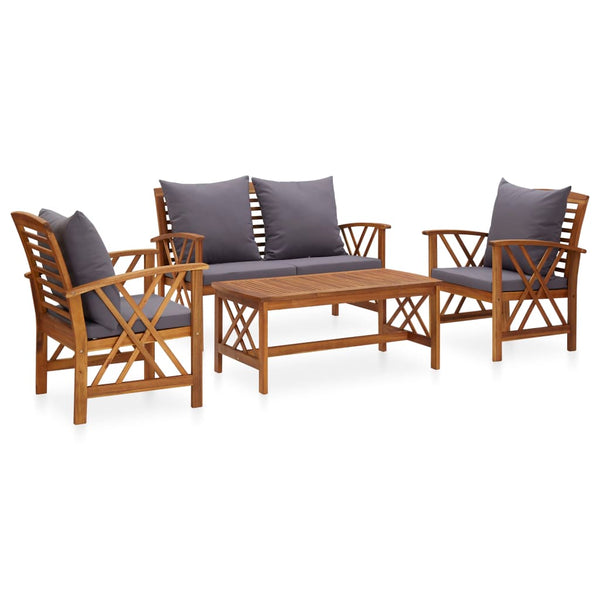 4-tlg. Garten-Lounge-Set mit Auflagen Massivholz Akazie