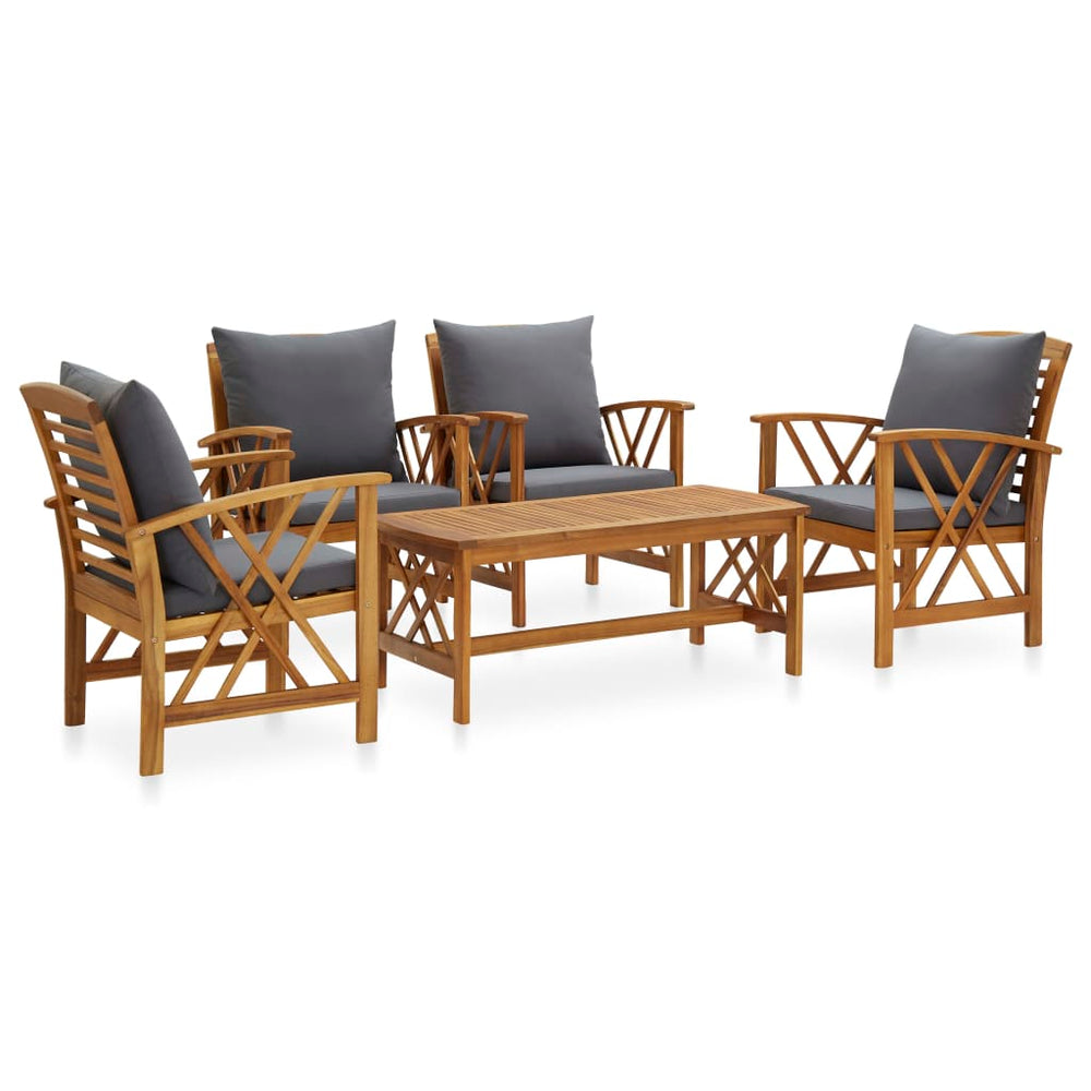 vidaXL Salon de jardin 5 pièces avec coussins Bois d'acacia massif