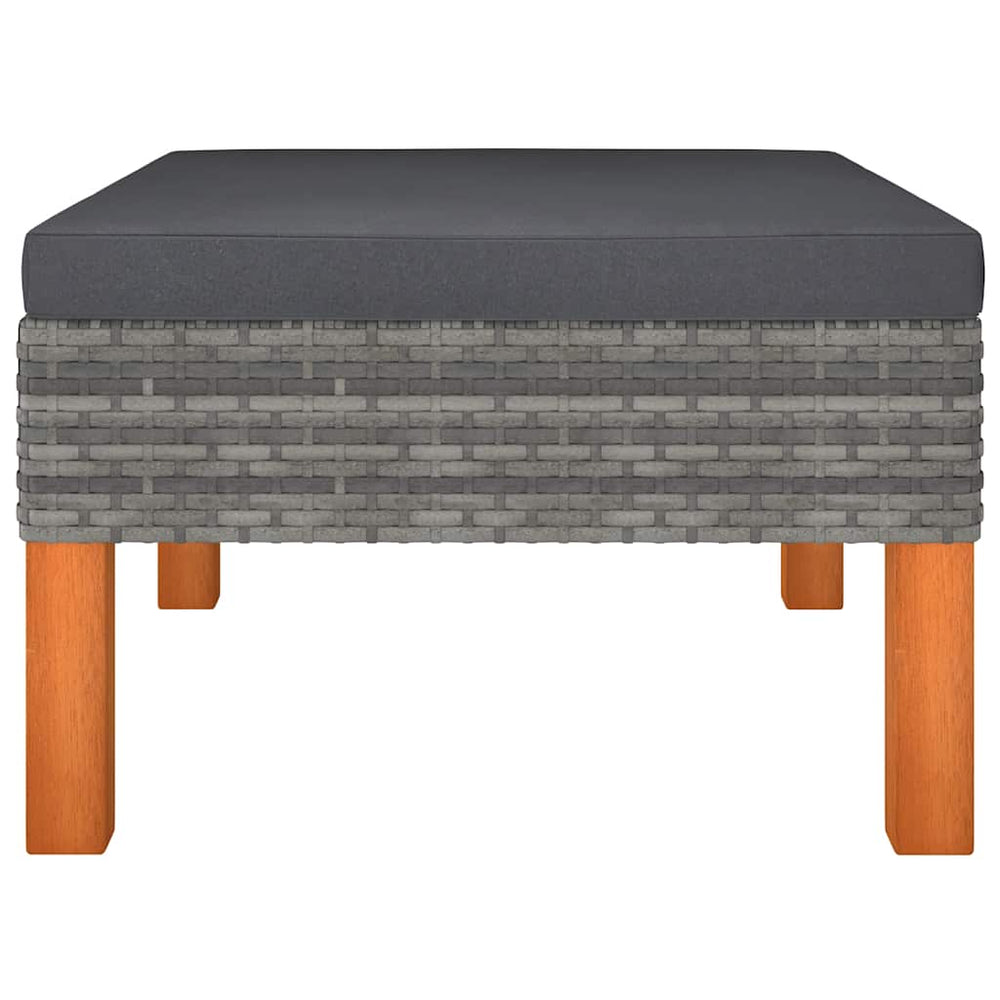 Fußbank Poly Rattan und Eukalyptus Massivholz