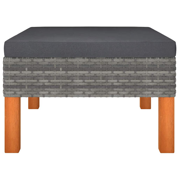 Fußbank Poly Rattan und Eukalyptus Massivholz