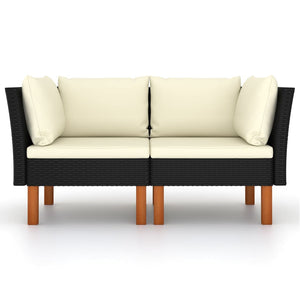 Ecksofas 2 Stk. Poly Rattan und Eukalyptus Massivholz