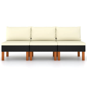 Mittelsofas 3 Stk. Poly Rattan und Eukalyptus Massivholz