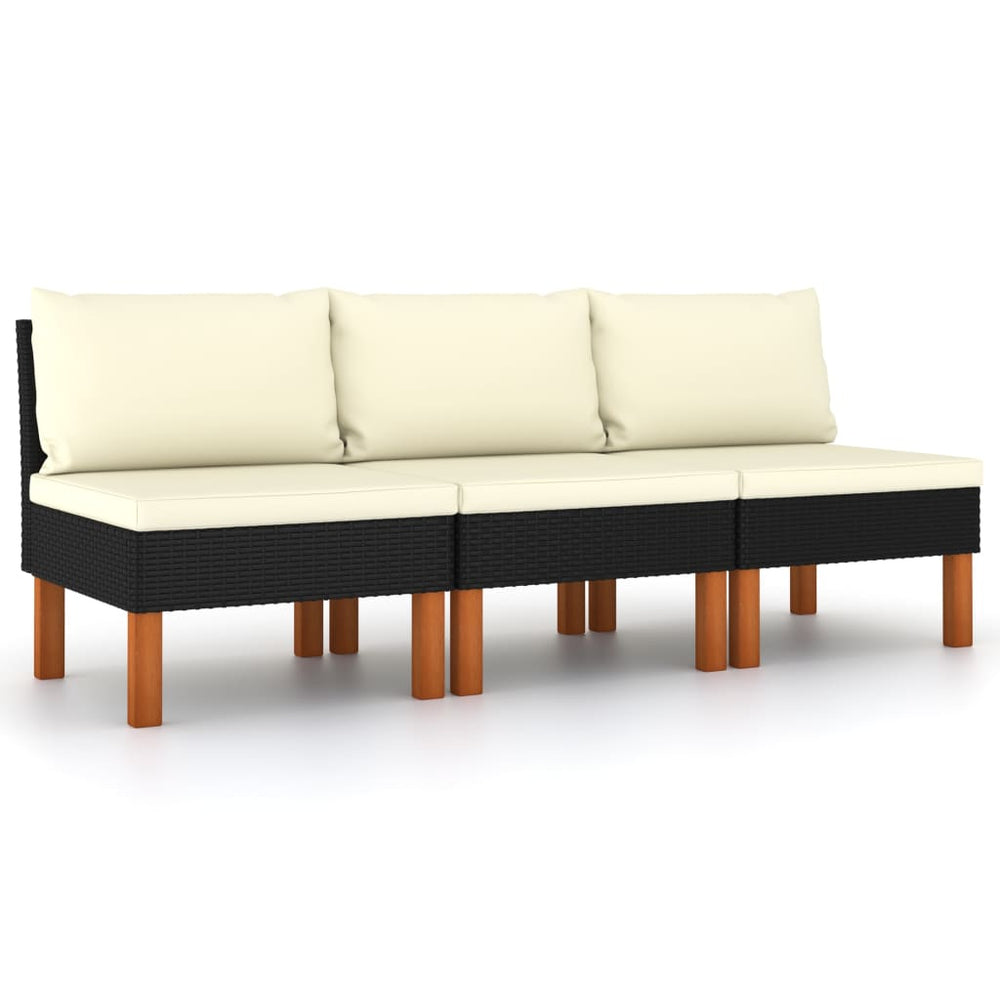 Mittelsofas 3 Stk. Poly Rattan und Eukalyptus Massivholz