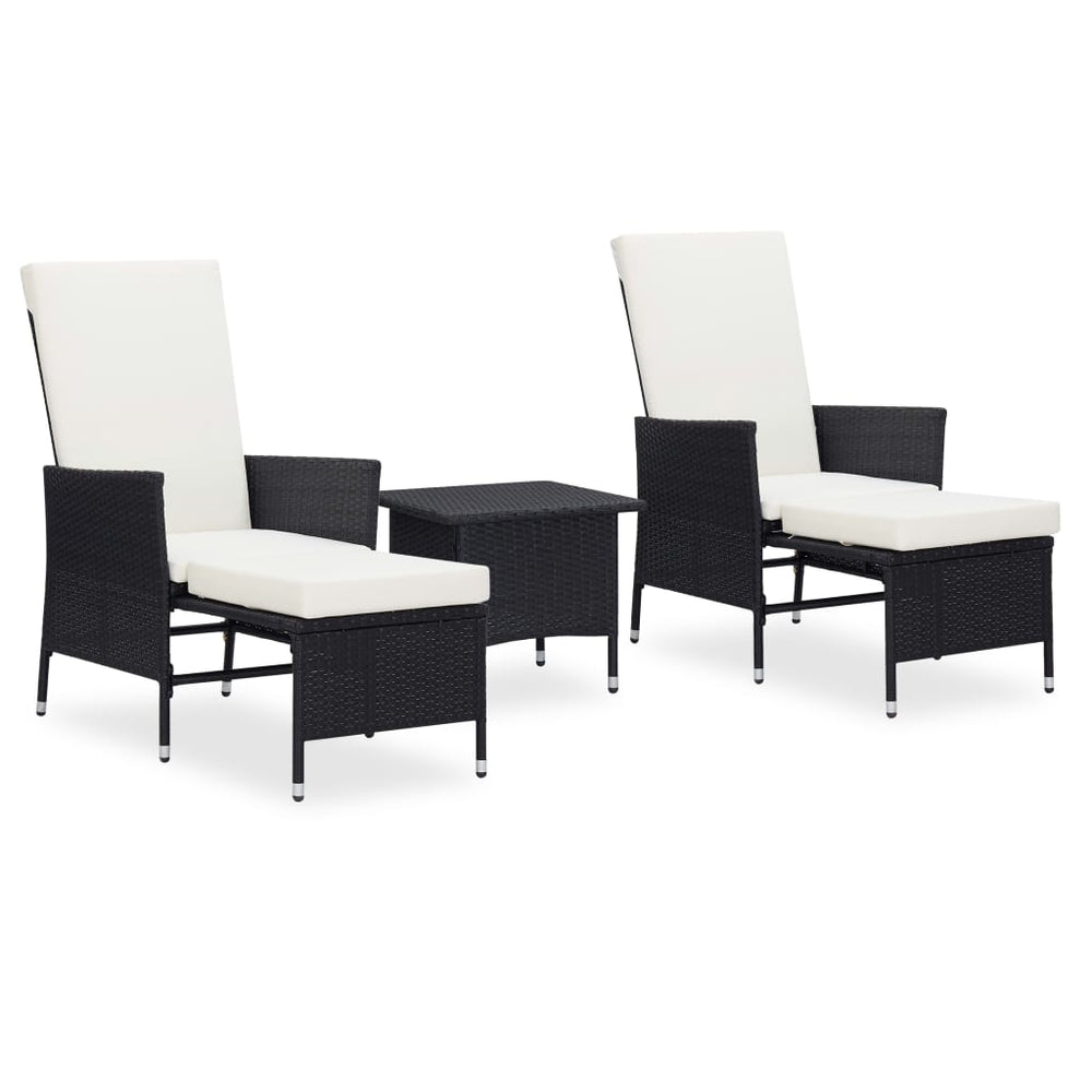 vidaXL Salon de jardin 3 pcs avec coussins résine tressée noir