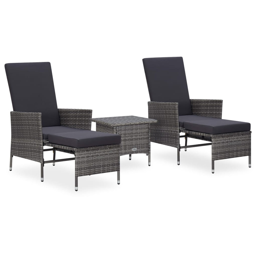 vidaXL Salon de jardin 3 pièces avec coussins résine tressée gris