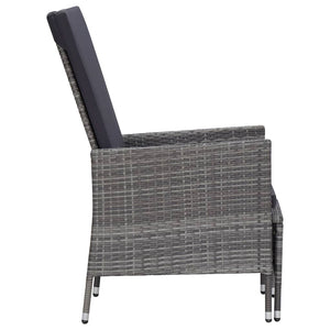 3-tlg. Garten-Lounge-Set mit Kissen Poly Rattan Grau