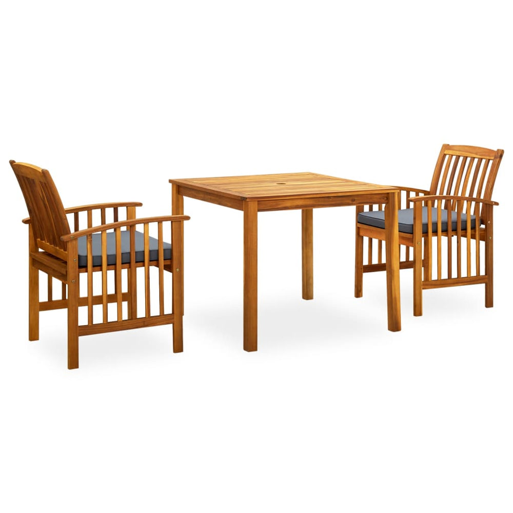 vidaXL Ensemble repas de jardin 3 pcs avec coussins Bois d'acacia massif