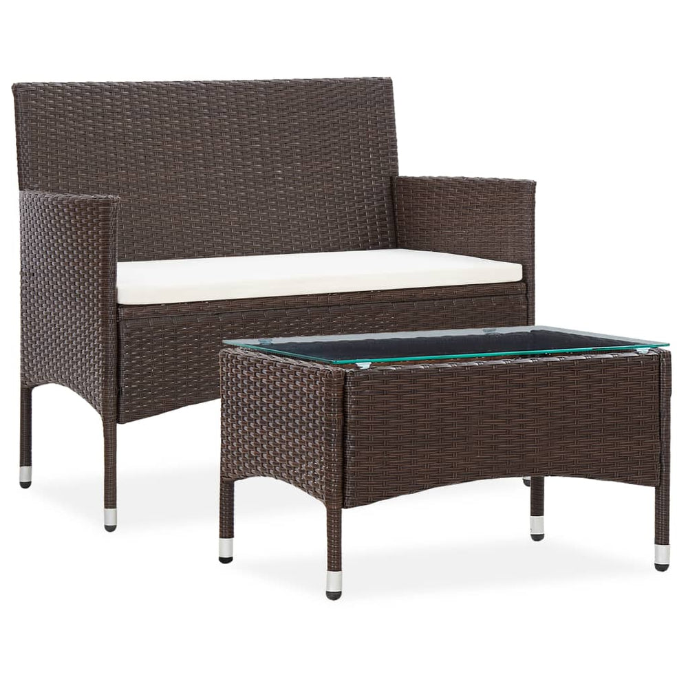 vidaXL Salon de jardin 2 pcs avec coussin Résine tressée Marron