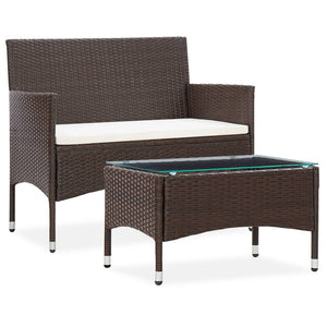 2-tlg. Garten-Lounge-Set mit Auflage Poly Rattan Braun